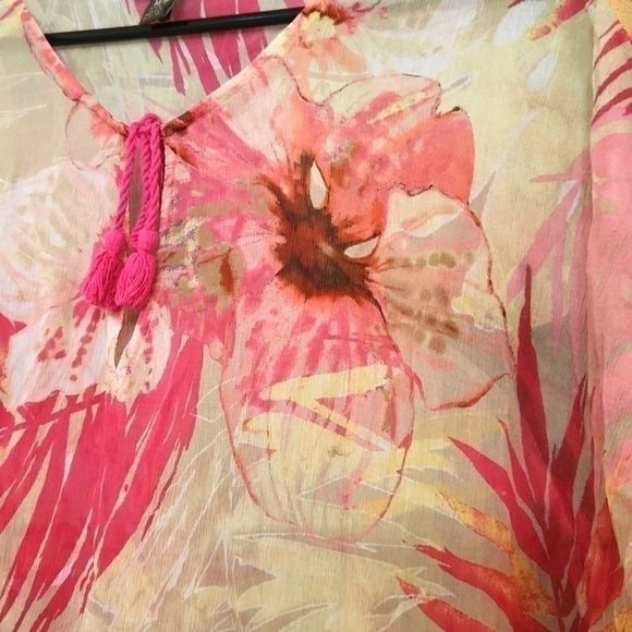 100%Silk Tommy Bahama Sheer Top Coastal Vacation Cruise Lagenlook Career Medium - Picture 5 of 10